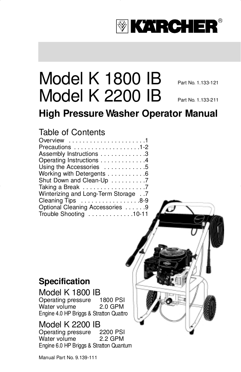 Download free pdf for Karcher K 2200 IB Pressure Washers Other manual